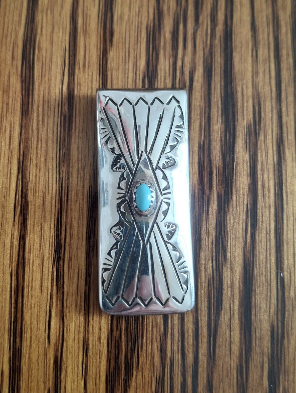 Native American Sterling Silver Money Clip Turquoise Accent